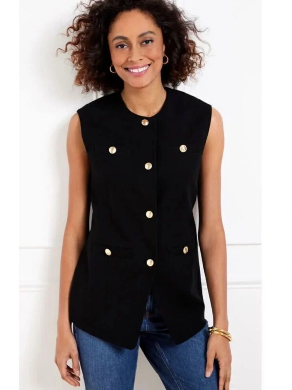 Talbots Black Button down Vest Sz 12 Tailored Fit Lined Sleeveless